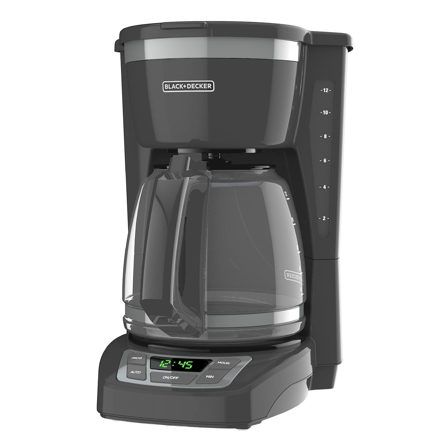 BLACK+DECKER 12-Cup Digital Coffee Maker, Programmable, Washable Basket Filter, Sneak-A-Cup, Auto Brew, Water Window, Keep Hot Plate, Black