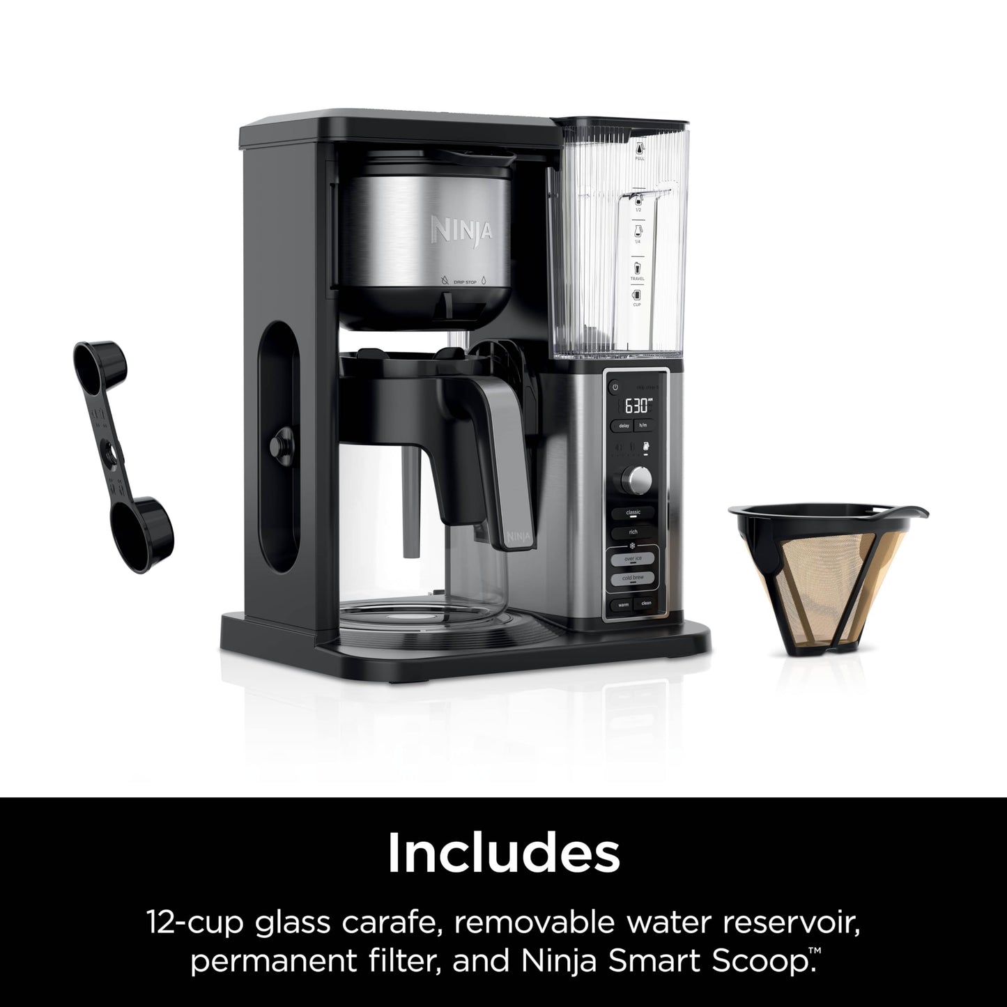 Ninja Hot & Iced XL Coffee Maker with Rapid Cold Brew, 4 Brew Styles, 8 Sizes Small Cup to Travel Mug, Single-Serve Coffee Brewer, 12-Cup Carafe, Permanent Filter, Removable Reservoir, Black, CM371