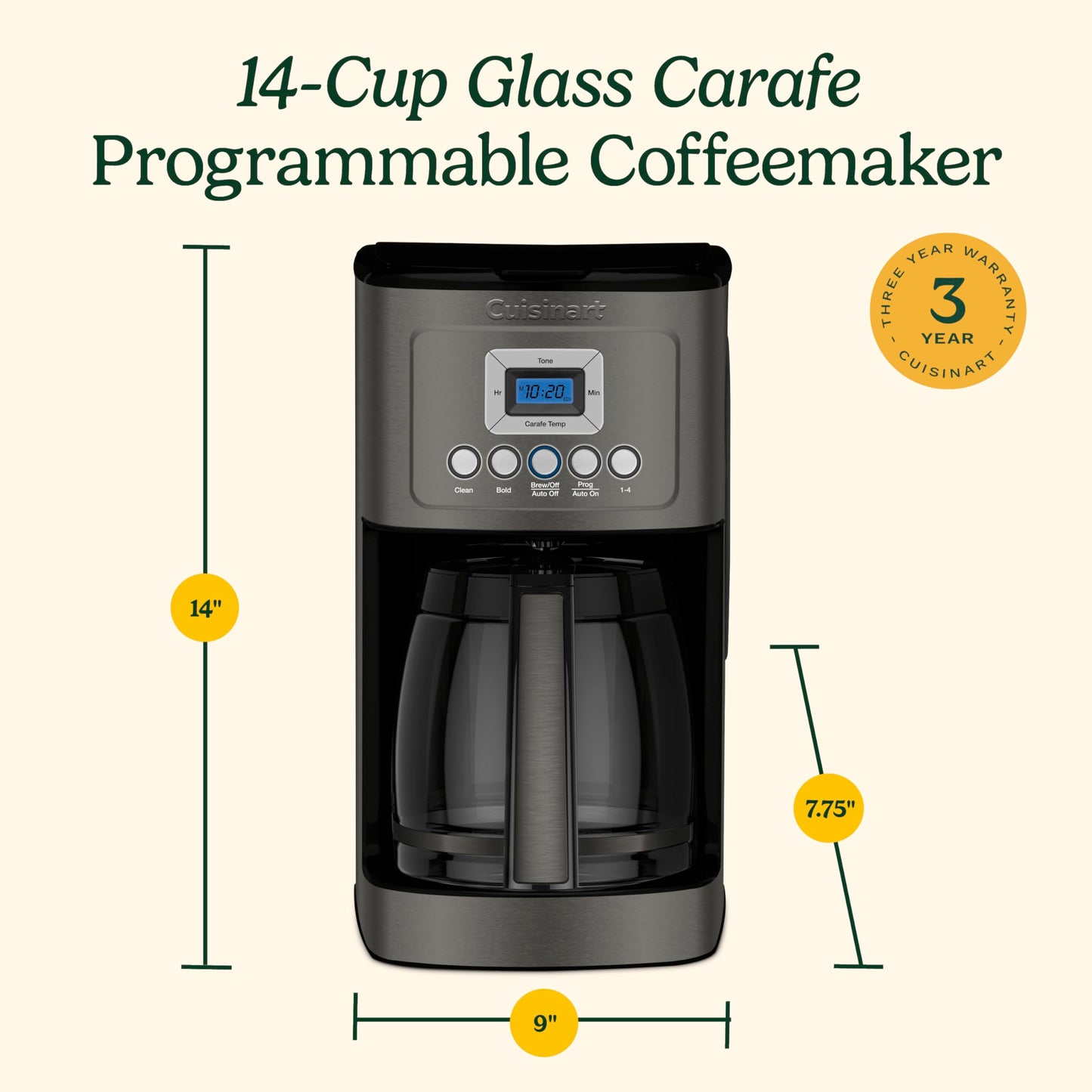 Cuisinart Coffee Maker, 14-Cup Glass Carafe, Fully Automatic for Brew Strength Control & 1-4 Cup Setting, Stainless Steel, DCC-3200P1