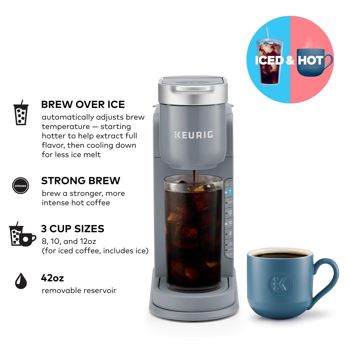 Keurig K-Iced Coffee Maker, Single Serve K-Cup Pod Iced Coffee Maker, With Hot and Cold Coffee Capabilities, Brews Any K-Cup Pod, White