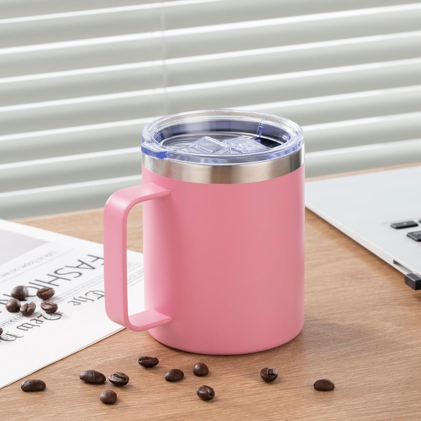 12 oz Insulated Stainless Steel Coffee Travel Mug with Handle and Lid for Coffee, Tea, hot Chocolate,Double Wall Vacuum Coffee Cup Keeps Coffee Hot (Purple)