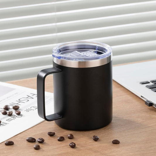 12 oz Insulated Stainless Steel Coffee Travel Mug with Handle and Lid for Coffee, Tea, hot Chocolate,Double Wall Vacuum Coffee Cup Keeps Coffee Hot (Purple)
