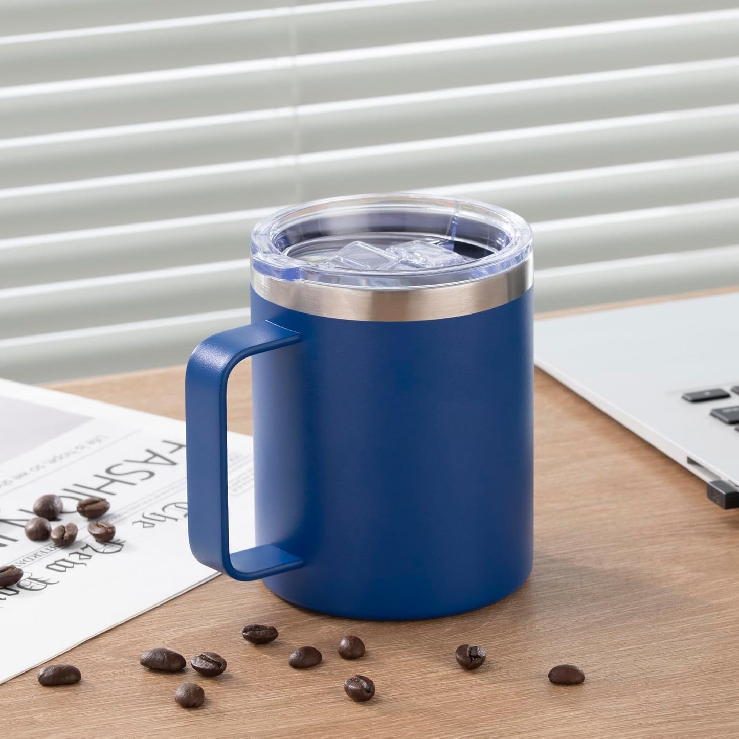 12 oz Insulated Stainless Steel Coffee Travel Mug with Handle and Lid for Coffee, Tea, hot Chocolate,Double Wall Vacuum Coffee Cup Keeps Coffee Hot (Purple)