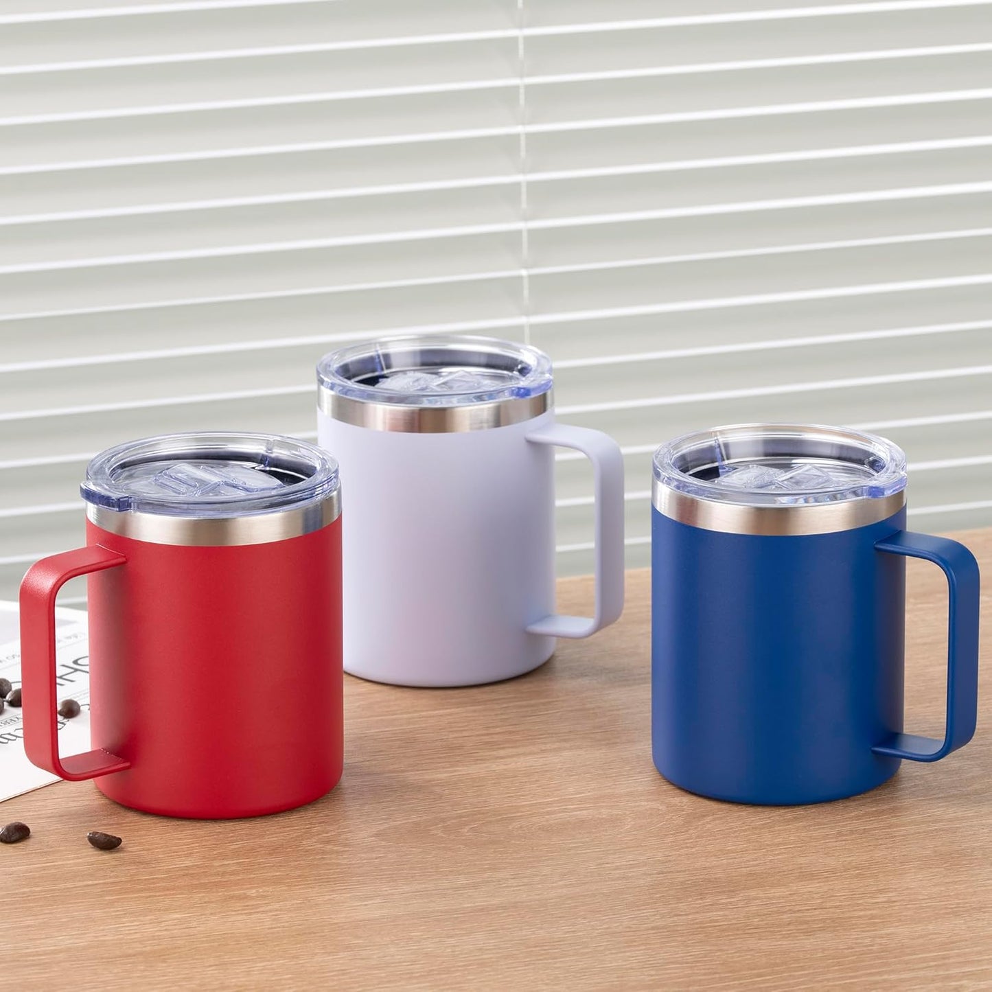 12 oz Insulated Stainless Steel Coffee Travel Mug with Handle and Lid for Coffee, Tea, hot Chocolate,Double Wall Vacuum Coffee Cup Keeps Coffee Hot (Purple)