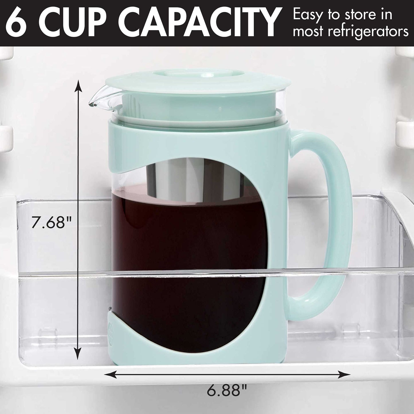 Primula Burke Deluxe Cold Brew Iced Coffee Maker, Comfort Grip Handle, Durable Glass Carafe, Removable Mesh Filter, Perfect 6 Cup Size, Dishwasher Safe, 1.6 qt, White