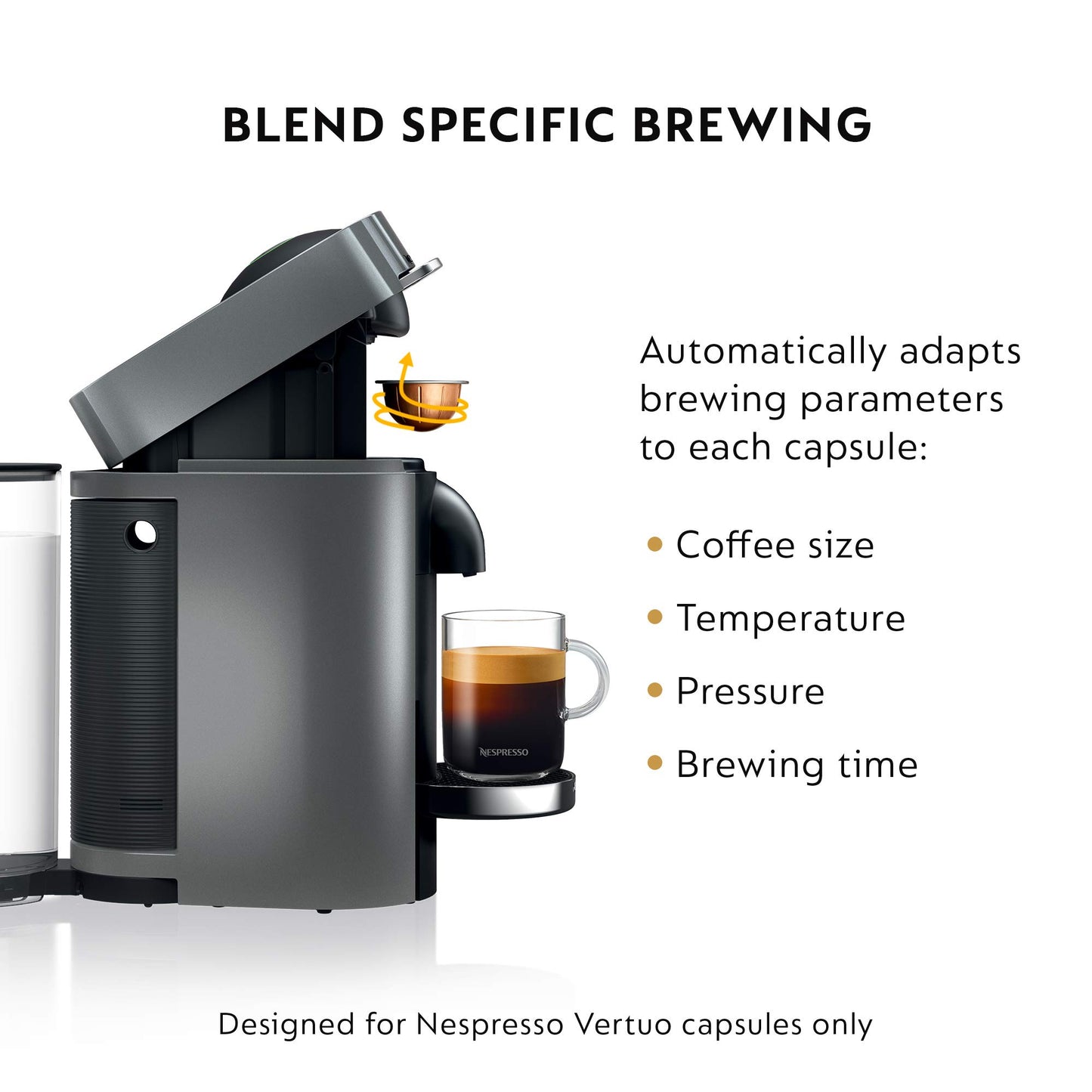 Nespresso Vertuo Plus Deluxe Coffee and Espresso Maker by De'Longhi, Titan with Aeroccino Milk Frother, 110 Volts