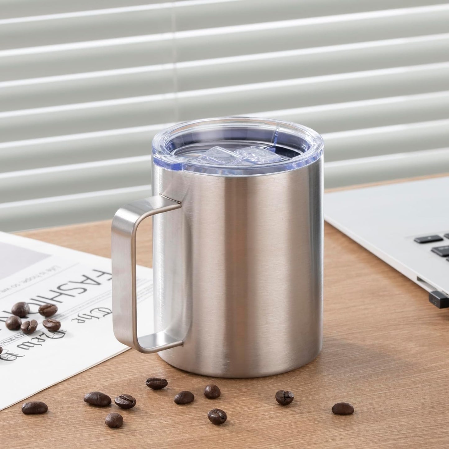 12 oz Insulated Stainless Steel Coffee Travel Mug with Handle and Lid for Coffee, Tea, hot Chocolate,Double Wall Vacuum Coffee Cup Keeps Coffee Hot (Purple)
