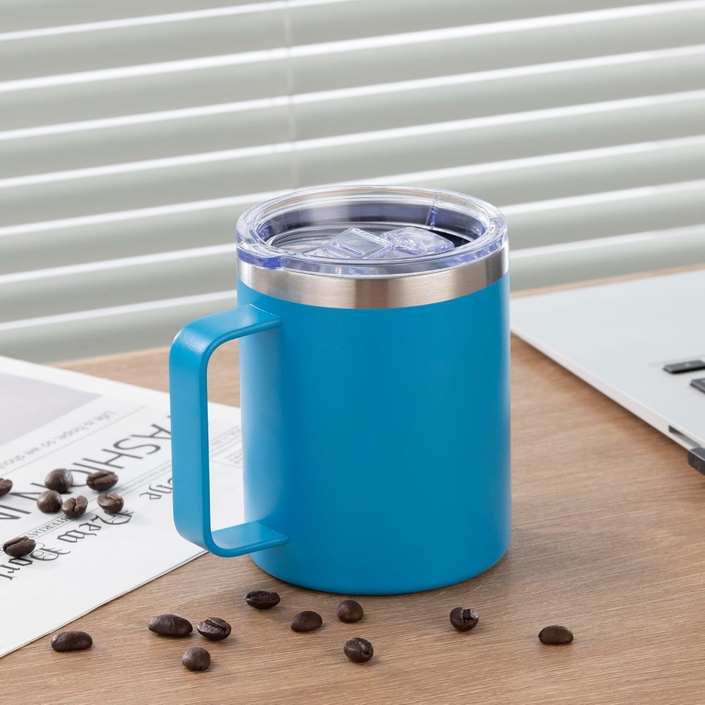 12 oz Insulated Stainless Steel Coffee Travel Mug with Handle and Lid for Coffee, Tea, hot Chocolate,Double Wall Vacuum Coffee Cup Keeps Coffee Hot (Purple)