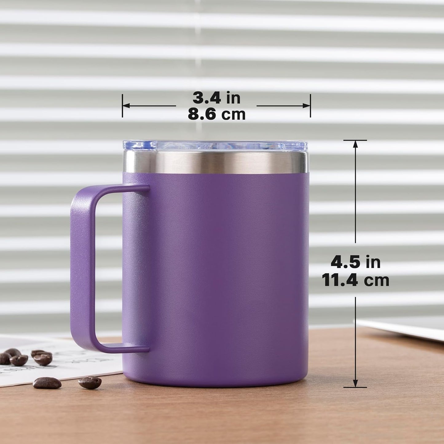 12 oz Insulated Stainless Steel Coffee Travel Mug with Handle and Lid for Coffee, Tea, hot Chocolate,Double Wall Vacuum Coffee Cup Keeps Coffee Hot (Purple)