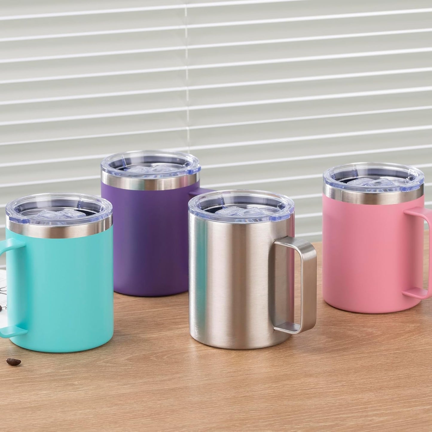 12 oz Insulated Stainless Steel Coffee Travel Mug with Handle and Lid for Coffee, Tea, hot Chocolate,Double Wall Vacuum Coffee Cup Keeps Coffee Hot (Purple)