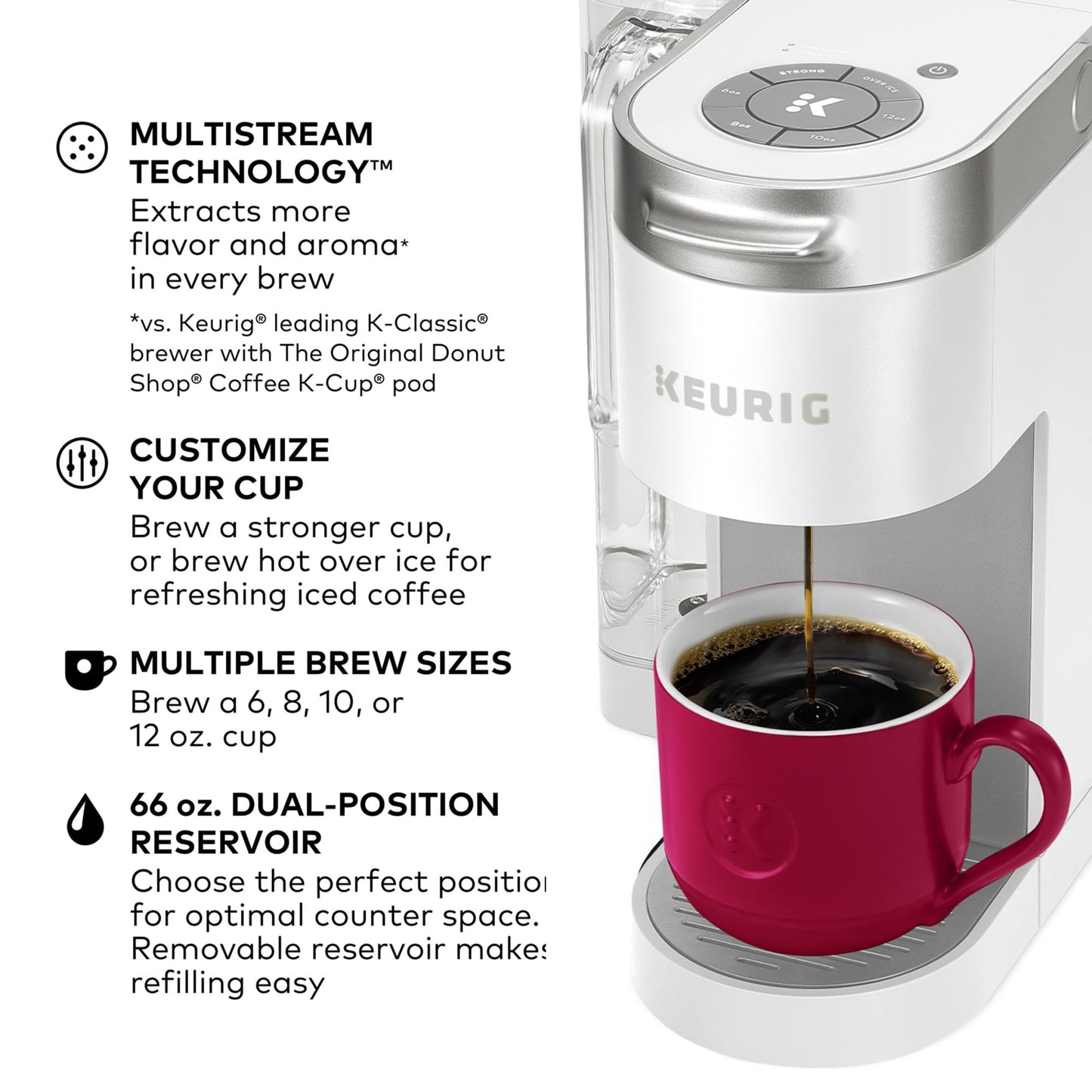 Keurig K-Supreme Single Serve K-Cup Pod Coffee Maker, MultiStream Technology, 4 Brew Sizes, 66oz Dual-Position Removable Reservoir, Gray