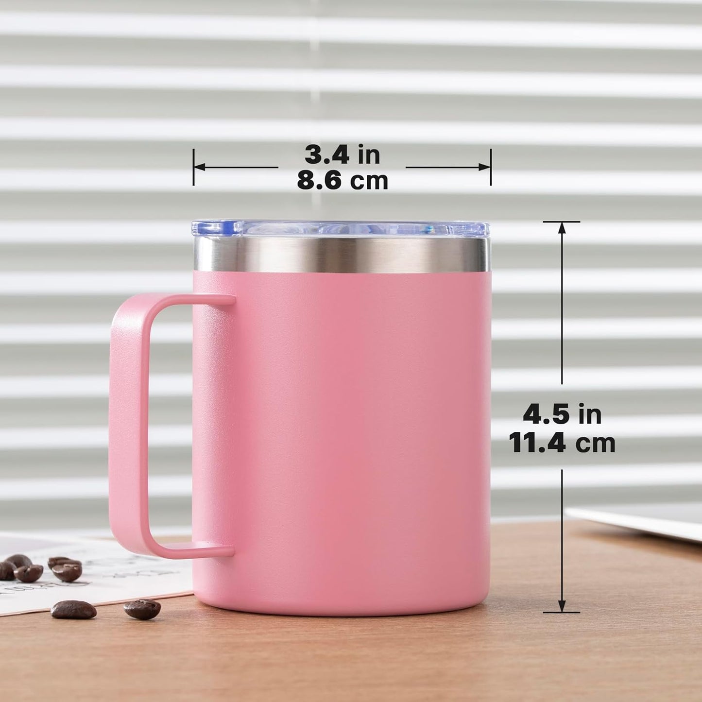 12 oz Insulated Stainless Steel Coffee Travel Mug with Handle and Lid for Coffee, Tea, hot Chocolate,Double Wall Vacuum Coffee Cup Keeps Coffee Hot (Purple)
