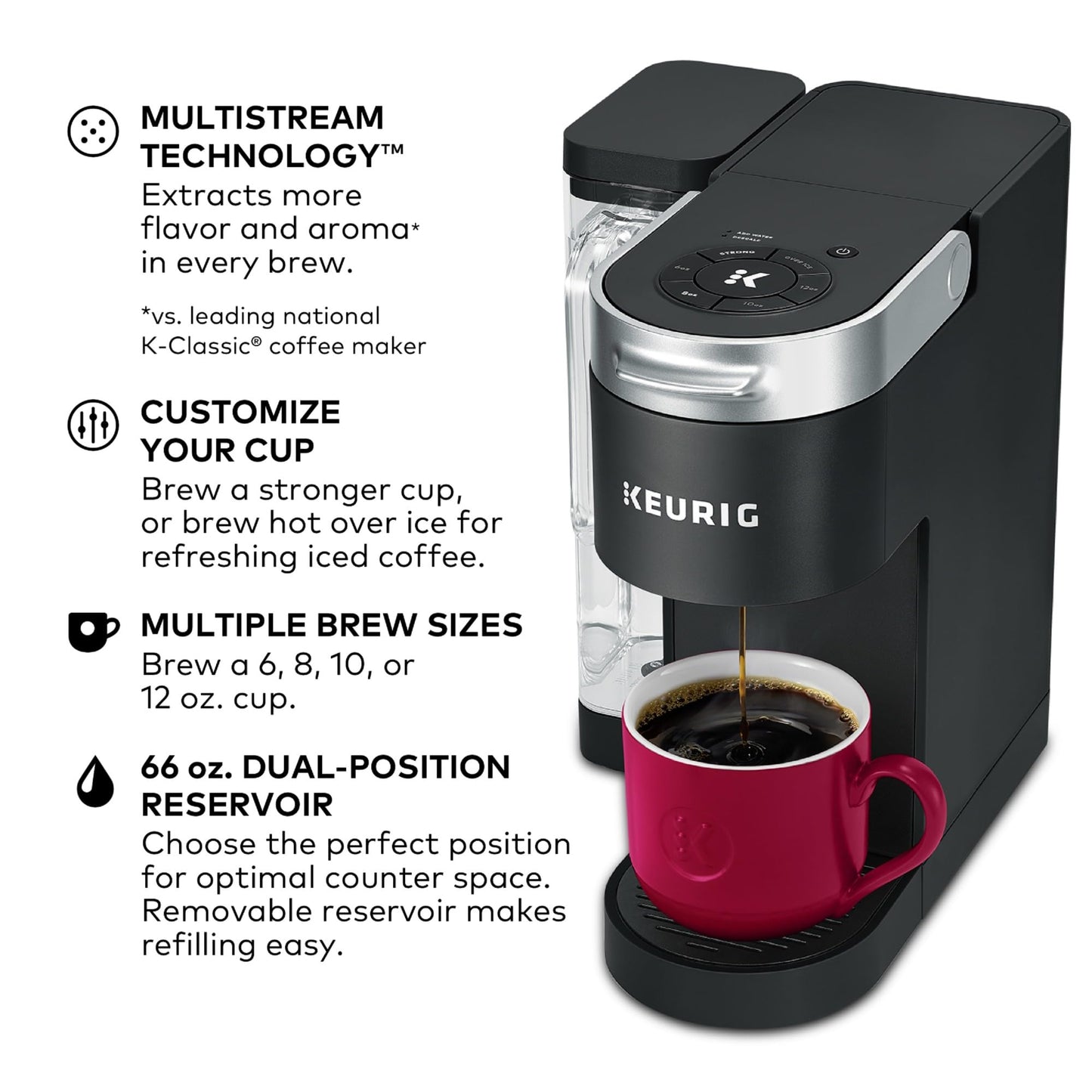 Keurig K-Supreme Single Serve K-Cup Pod Coffee Maker, MultiStream Technology, 4 Brew Sizes, 66oz Dual-Position Removable Reservoir, Gray