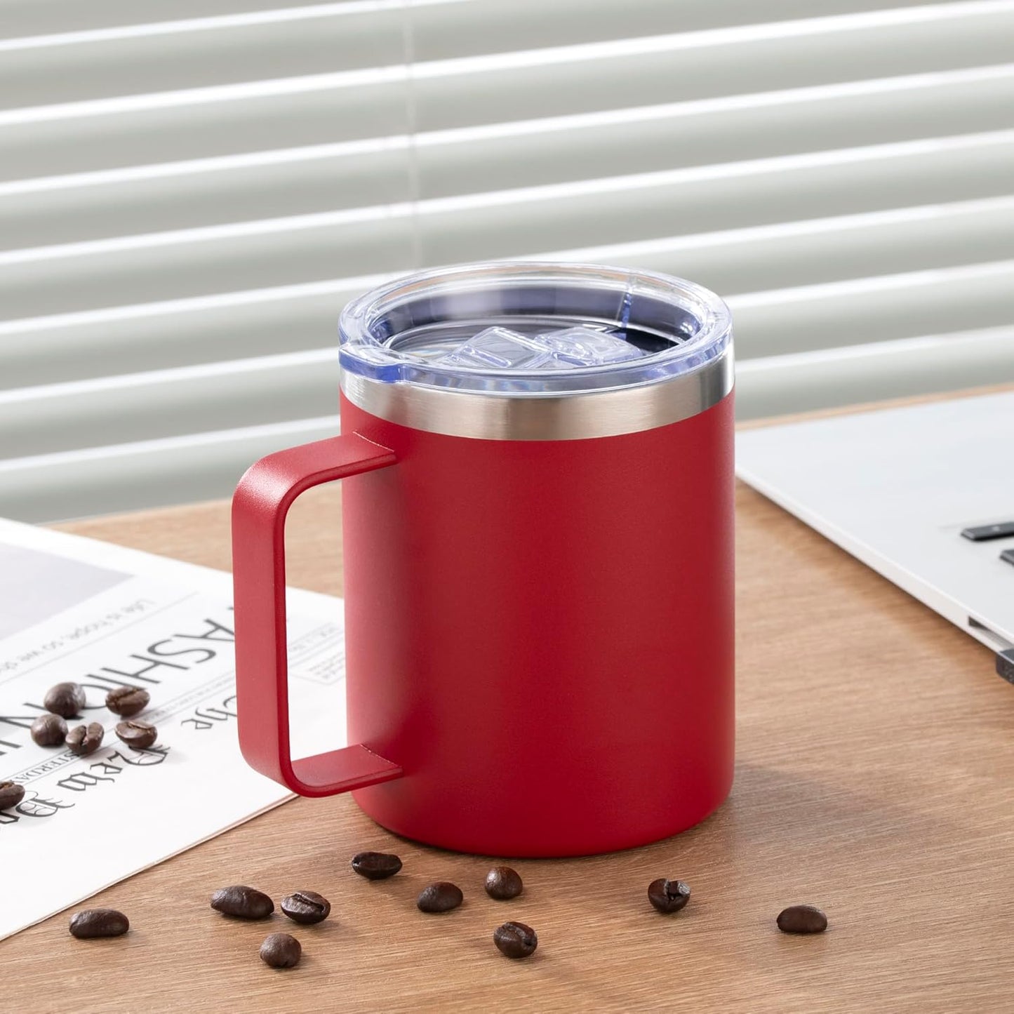 12 oz Insulated Stainless Steel Coffee Travel Mug with Handle and Lid for Coffee, Tea, hot Chocolate,Double Wall Vacuum Coffee Cup Keeps Coffee Hot (Purple)
