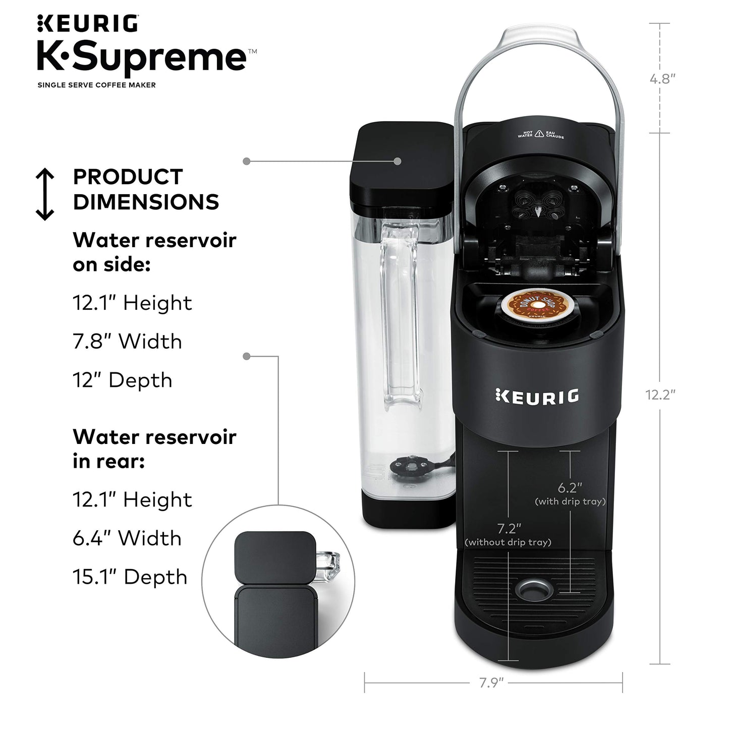 Keurig K-Supreme Single Serve K-Cup Pod Coffee Maker, MultiStream Technology, 4 Brew Sizes, 66oz Dual-Position Removable Reservoir, Gray